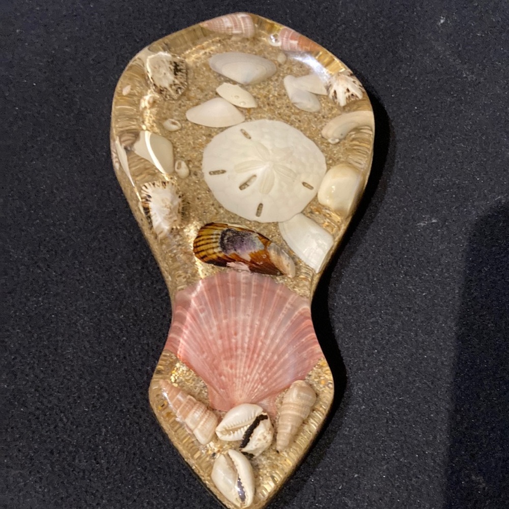 Vintage Sand Seashell Lucite Resin Spoon Caddy 1960's